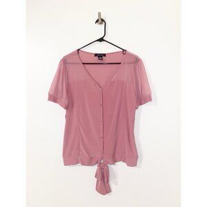 Adele & May XL-Black with Pink Roses Blouse, Sheer Cap Sleeves